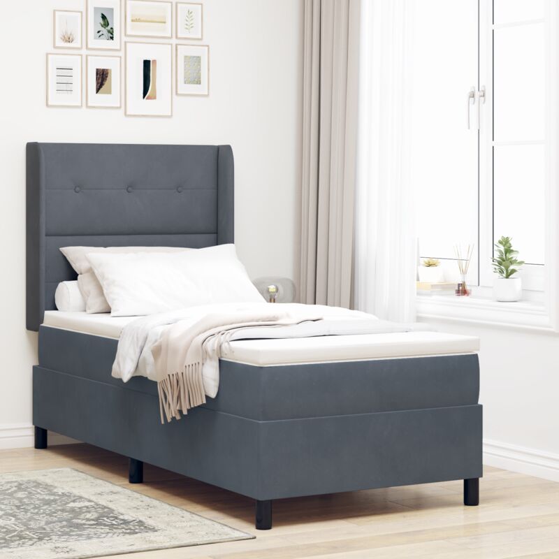 Led Box Spring Bed with Mattres Dark grey 100 x 200 cm Velvet Vidaxl