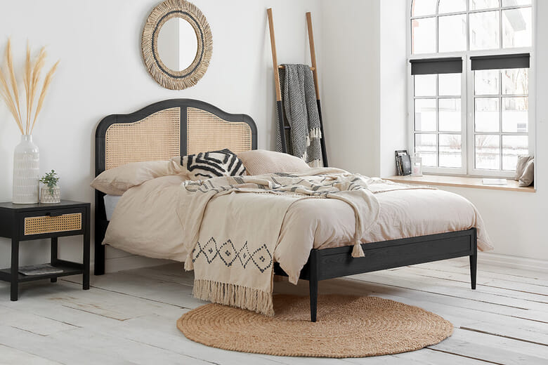 Leonie Rattan Black Bed, Double