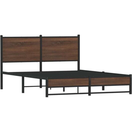 Metal Bed Frame without Mattress Brown Oak 140x190 cm vidaXL