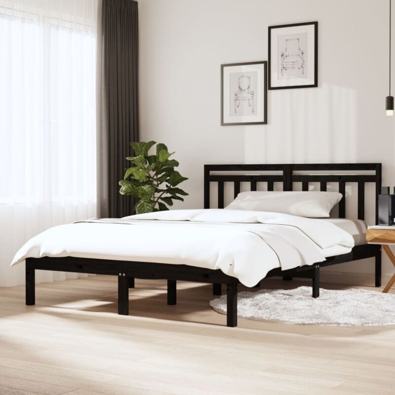Minkurow - 3100573 Bed Frame without Mattress Black Solid Wood 140x190 cm (810001+814098) vidaXL