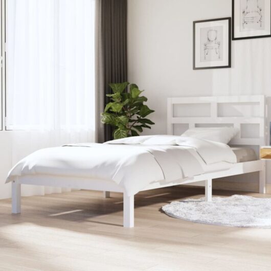 Minkurow - 3101204 Bed Frame without Mattress White Solid Wood 90x200 cm (810003+814175) vidaXL