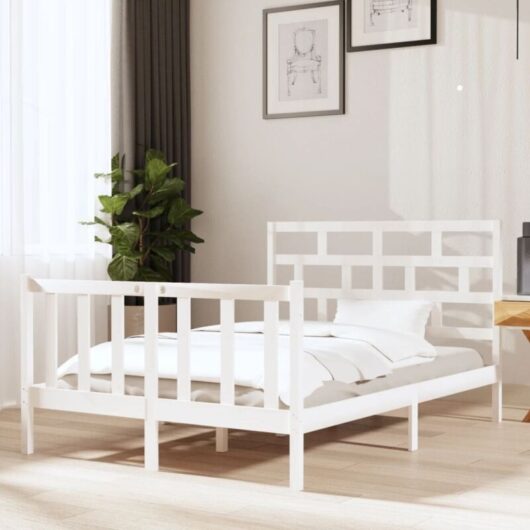 Minkurow - 3101329 Bed Frame without Mattress White Solid Wood 140x190 cm (810063+814195) vidaXL