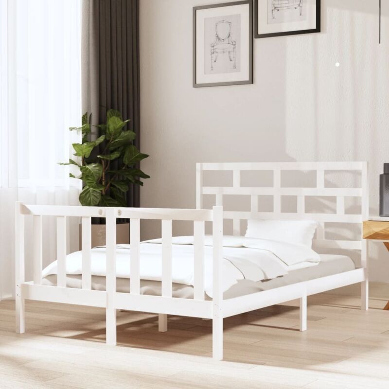 Minkurow - 3101329 Bed Frame without Mattress White Solid Wood 140x190 cm (810063+814195) vidaXL