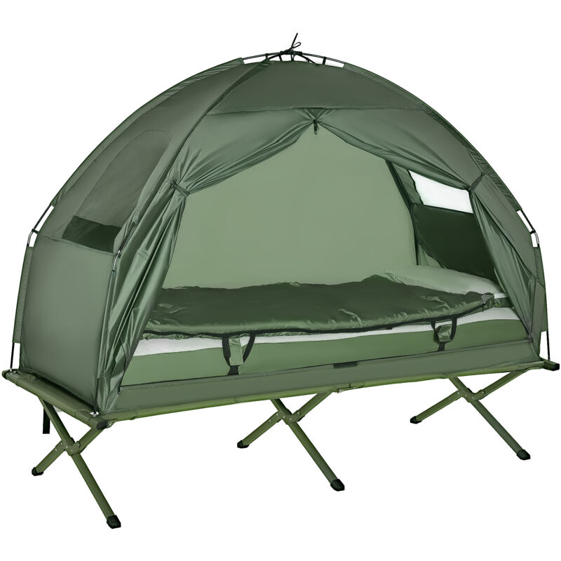 Outdoor 1 Person Folding Dome Tent Hiking Camping Bed Cot W/ Sleeping Bag New