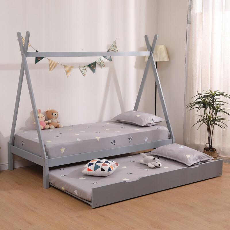 Slumberworx - harry kids teepee tent single pine bed with guest trundle Grey - Grey