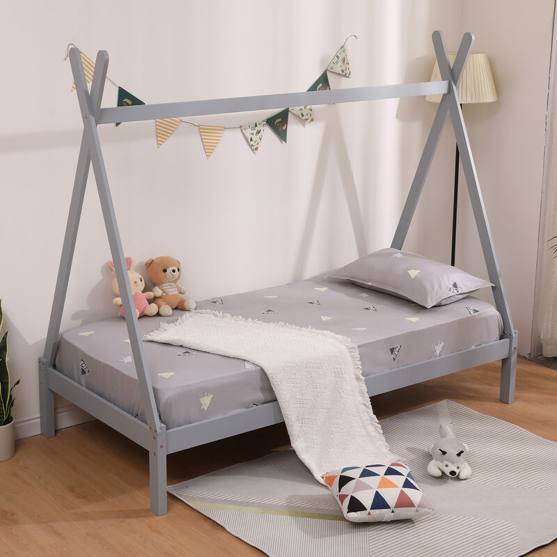 Slumberworx - harry kids wooden teepee tent single bed frame Grey - Grey