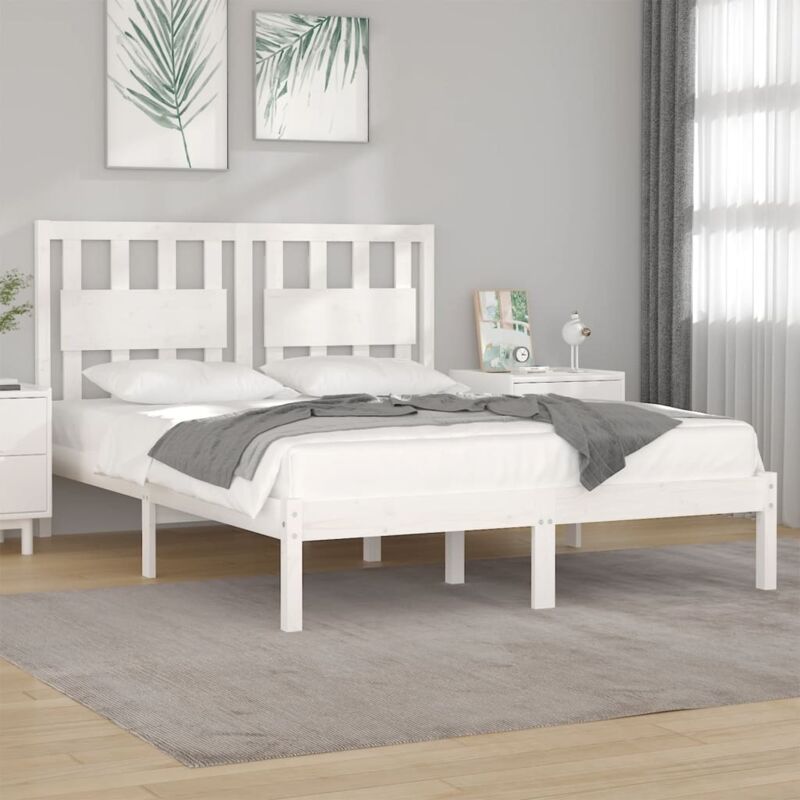 Vidaxl - 3103944 Bed Frame without Mattress White Solid Wood Pine 160x200 cm (810028+818581)