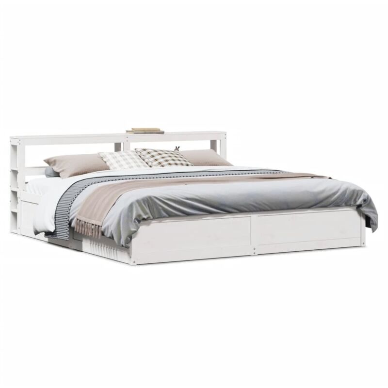 Vidaxl - Bed Frame with Headboard White 200x200 cm Solid Wood Pine