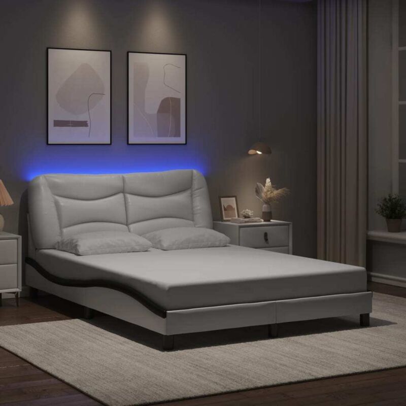 Vidaxl - Bed Frame with led without Mattress 'Hvar' White and Black 140x190 cm