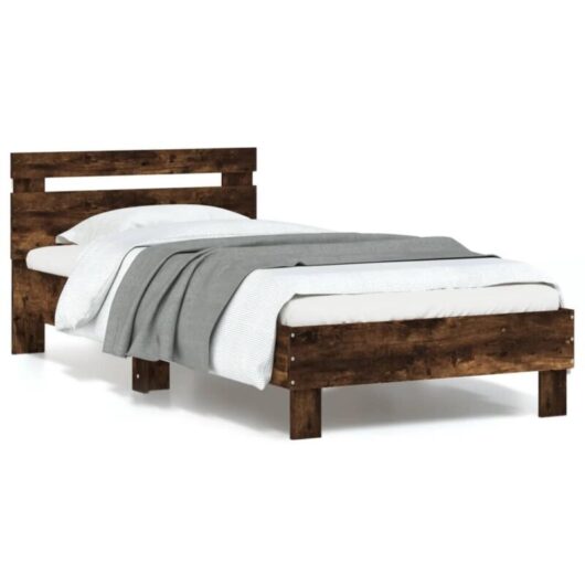 Vidaxl - Bed Frame without Mattress with led Lights Smoked Oak 90x190 cm Single