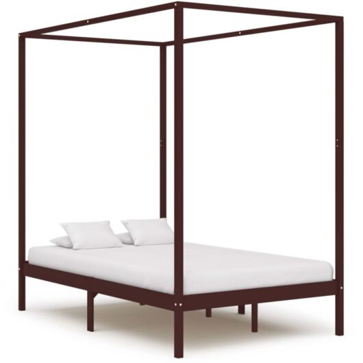 Vidaxl - Canopy Bed Frame without Mattress Dark Brown Solid Wood 120x200cm
