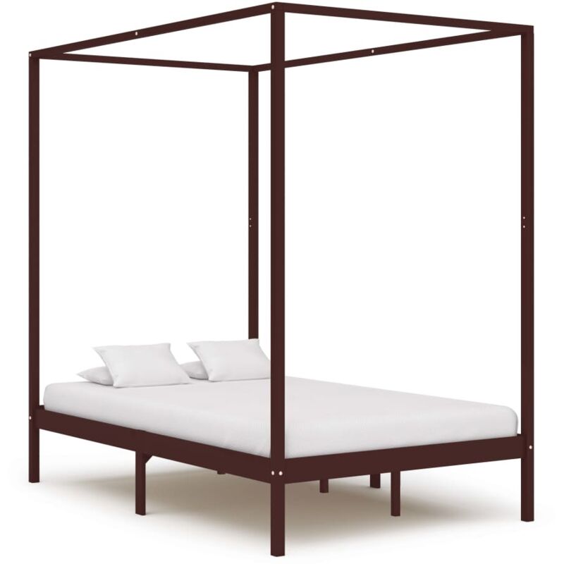 Vidaxl - Canopy Bed Frame without Mattress Dark Brown Solid Wood 120x200cm