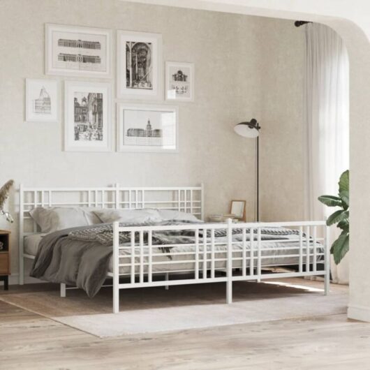 Vidaxl - Metal Bed Frame without Mattress with Footboard White 200x200cm