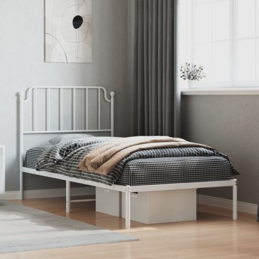 Vidaxl - Metal Bed Frame without Mattress with Headboard White 90x200cm
