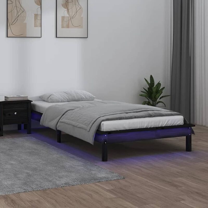 Vidaxl - led Bed Frame without Mattress Black 90x190 cm Single Single Solid Wood