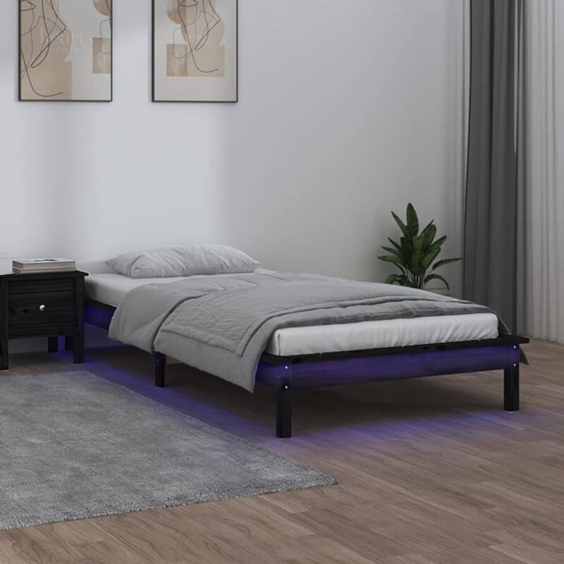 Vidaxl - led Bed Frame without Mattress Black 90x200 cm Solid Wood