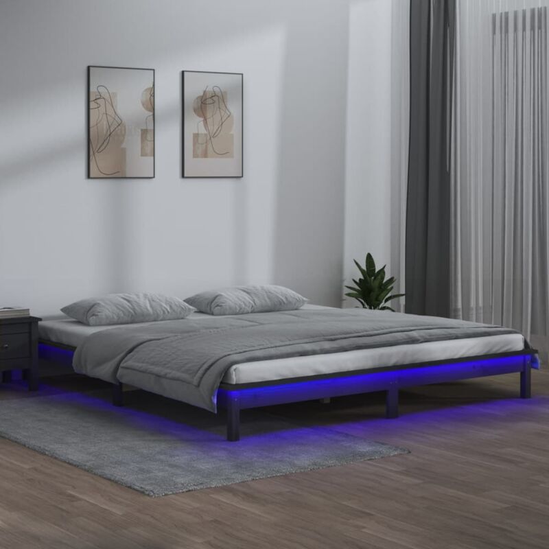 Vidaxl - led Bed Frame without Mattress Grey 120x190 cm Small Double Solid Wood