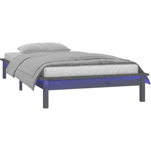 Vidaxl - led Bed Frame without Mattress Grey 75x190 cm Small Single Solid Wood