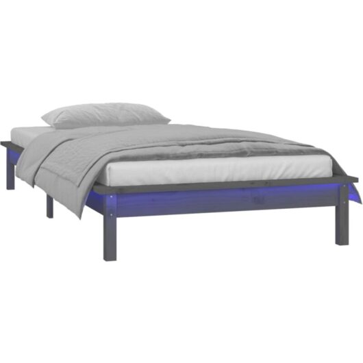Vidaxl - led Bed Frame without Mattress Grey 90x190 cm Single Single Solid Wood
