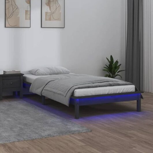 Vidaxl - led Bed Frame without Mattress Grey 90x200 cm Solid Wood
