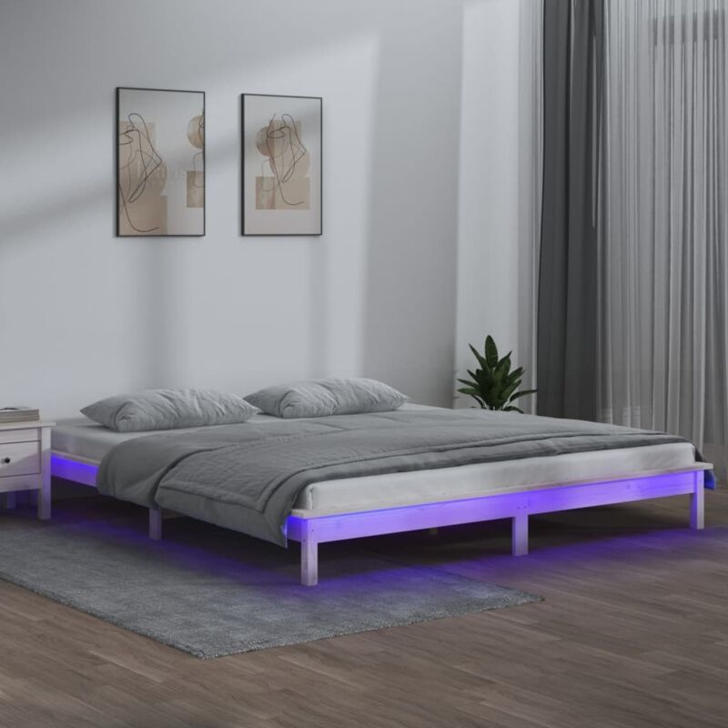 Vidaxl - led Bed Frame without Mattress White 120x190 cm Small Double Solid Wood
