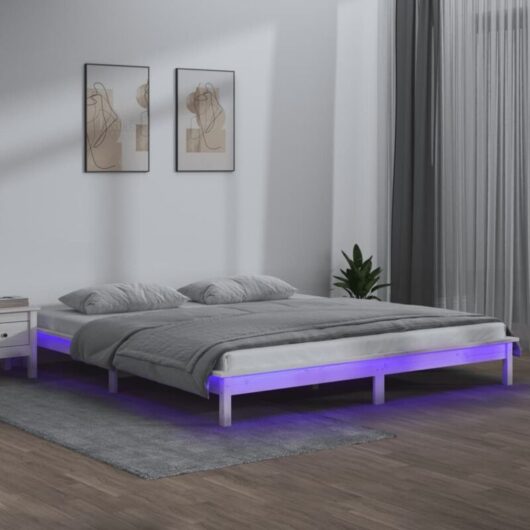 Vidaxl - led Bed Frame without Mattress White 150x200 cm King Size Solid Wood