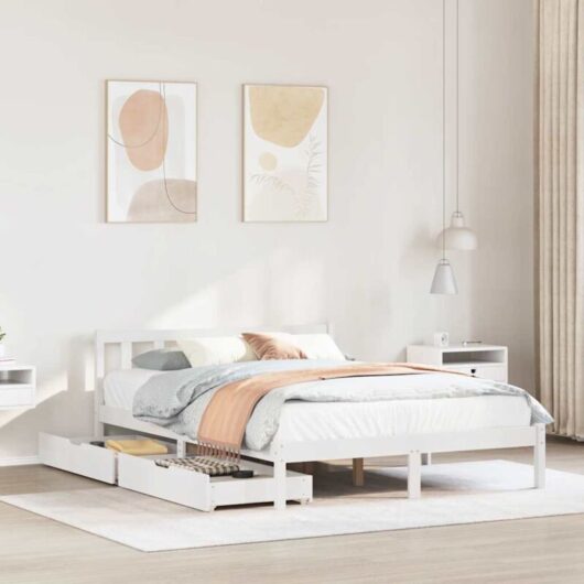 vidaXL Bed Frame without Mattress White 150x200 cm King Size Solid Wood Pine