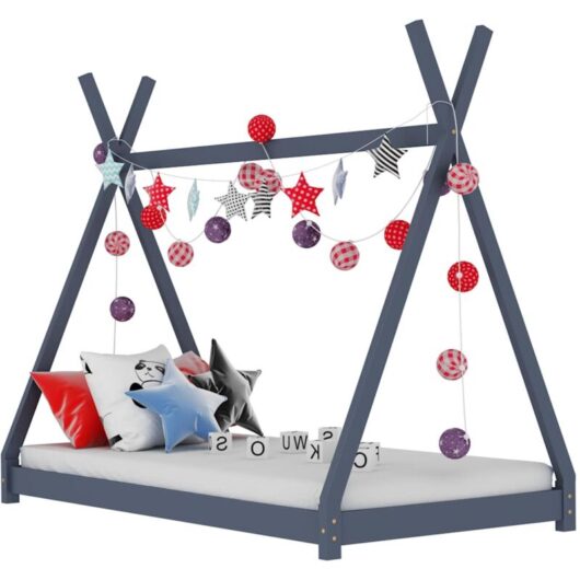 vidaXL Kids Bed Frame Grey Solid Pine Wood 90x200 cm