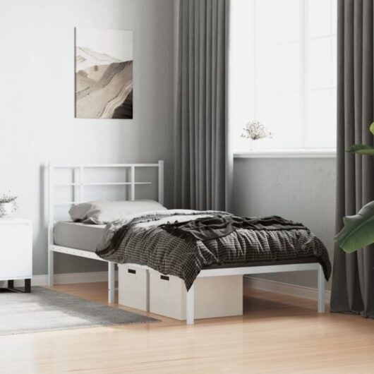 vidaXL Metal Bed Frame without Mattress with Headboard White 90x190cm