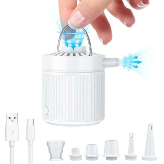 2-in-1 Electric Air Pump, 3500 Pa Inflate/Deflate, 1600 mAh USB-C Mini Pump with 3 Air Nozzles, for Inflatable Mattress and Toys, Swimming Ring,