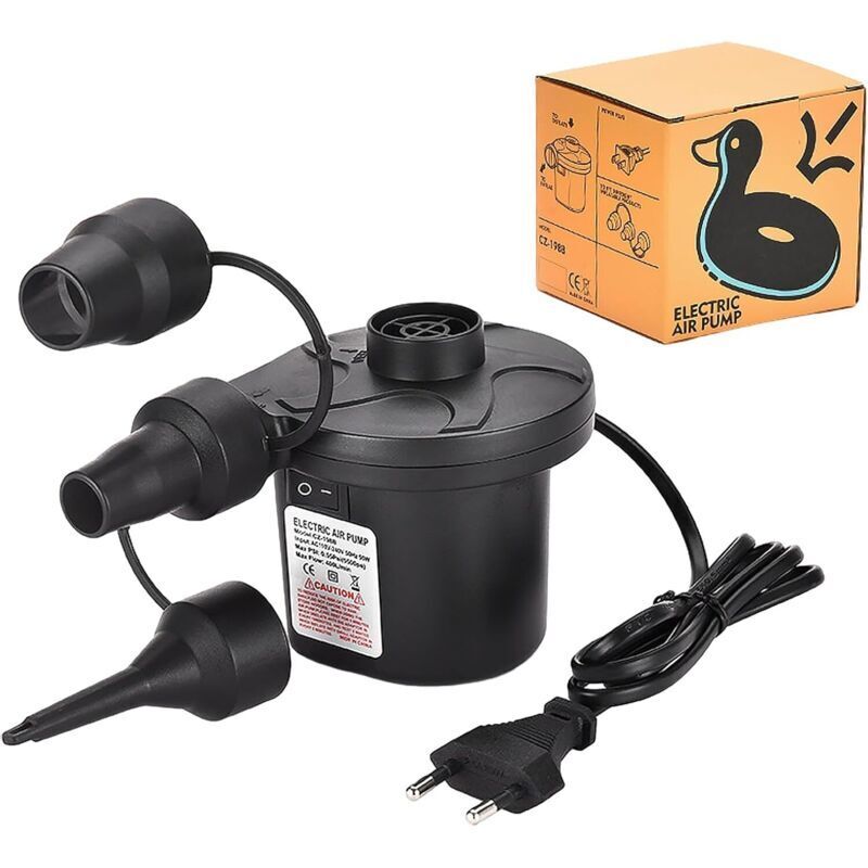 2-in-1 electric air pump with 3 nozzles for inflatable mattresses