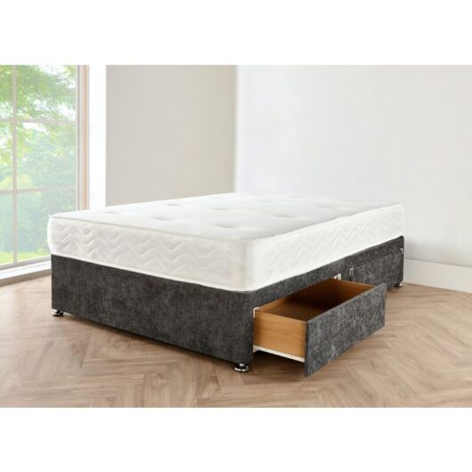 4FT6 Charcoal chenille Divan Bed with no mattress