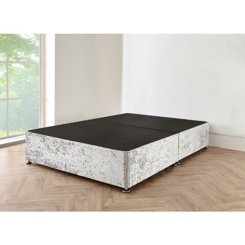 4FT6 Silver crushed velvet Divan Bed with mattress
