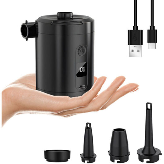 5200 mAh Rechargeable Electric Air Pump with Digital Display, 280 L/Min Fast Inflator, 3 Nozzles + Vacuum Bag Seal, Portable for Mattresses and