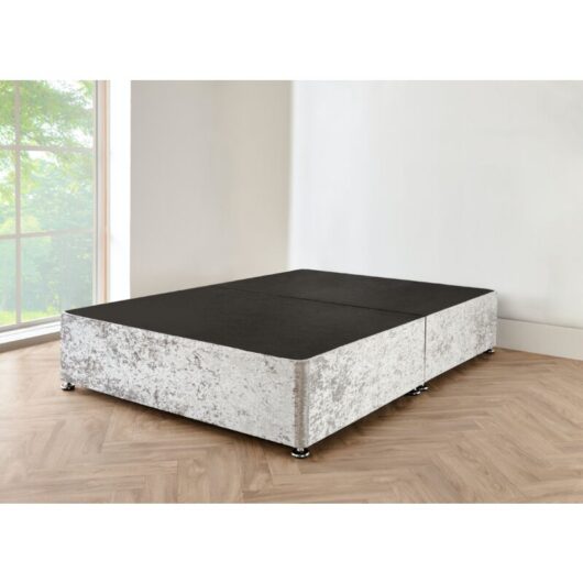 5FT Silver crushed velvet Divan Bed with mattress