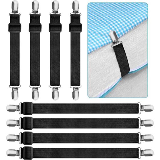 8Pcs (35cm to 210cm) Fitted Sheet Holder, Adjustable Fitted Sheet Fastener, Bed Sheet Holders Suitable for All Beds and Mattresses and Sofa (Black)