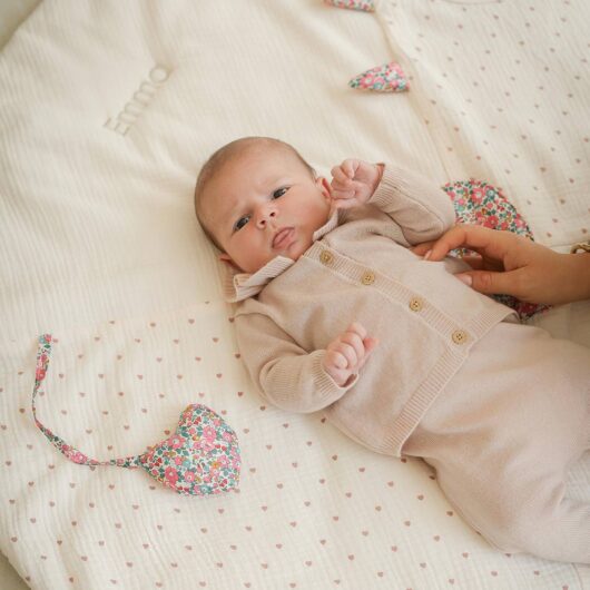 Activity Mat in Cotton Muslin with Liberty Fabric Details, ENVIE DE FRAISE pale pink