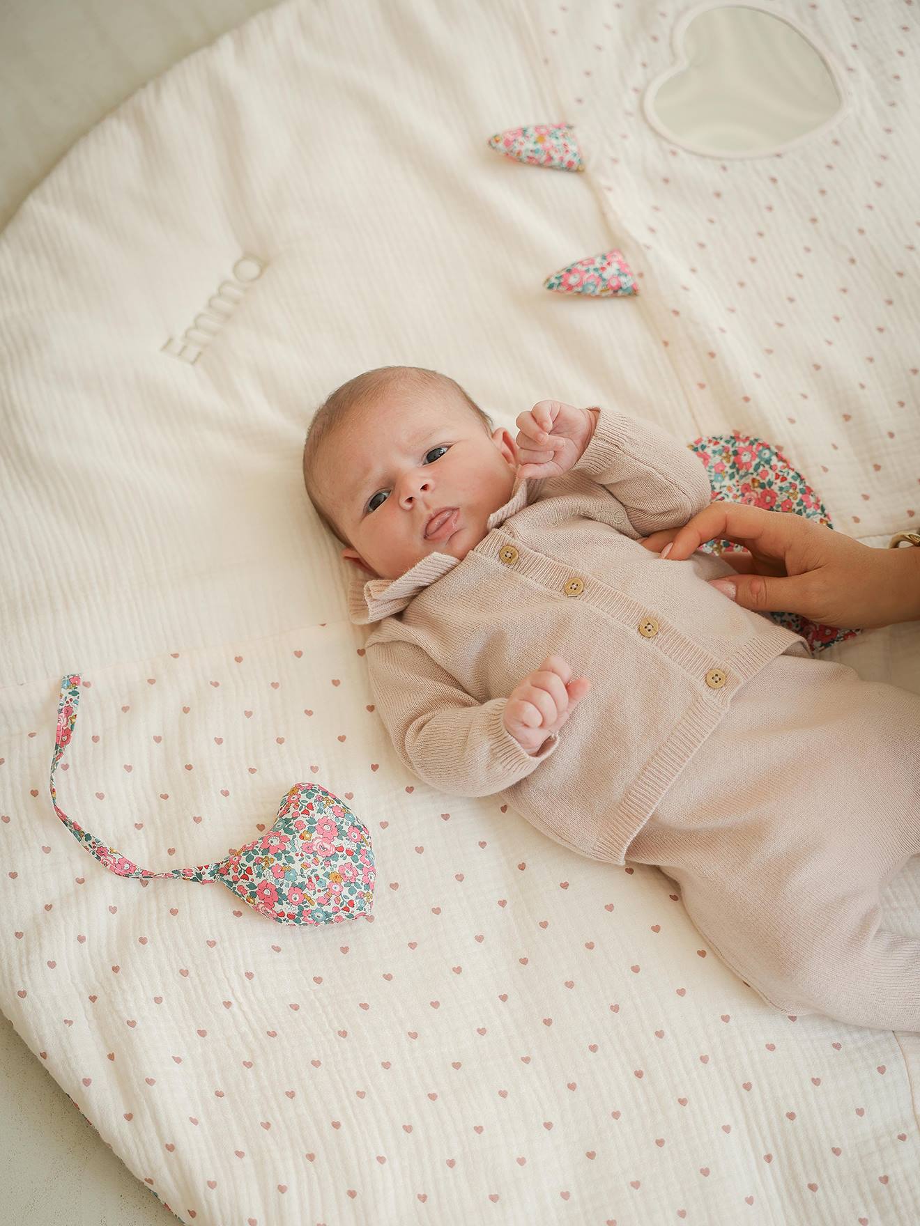 Activity Mat in Cotton Muslin with Liberty Fabric Details, ENVIE DE FRAISE pale pink