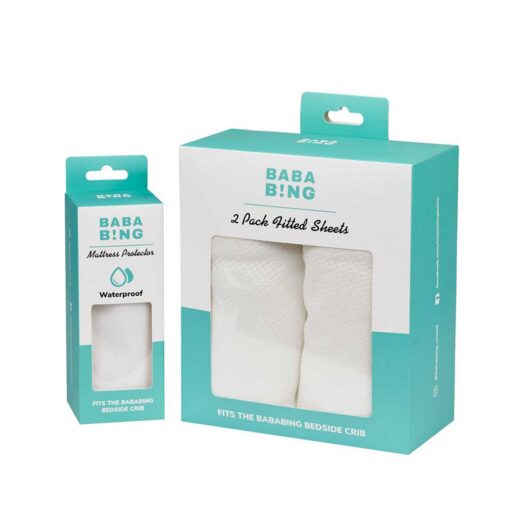 Bababing 2 Pack Fitted Sheets & Water Proof Mattress Protector Bundle - Natural