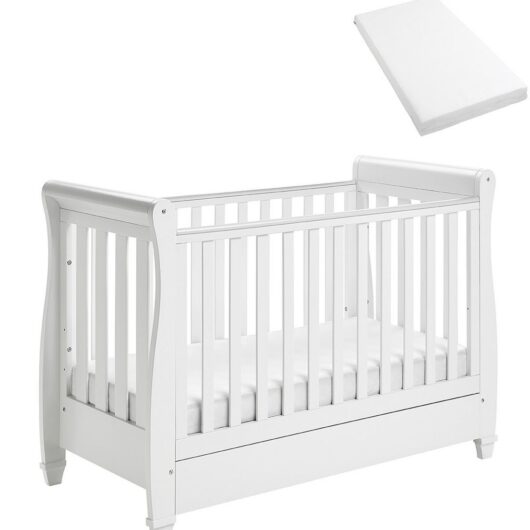 Babymore Eva Sleigh Cot Bed With Mattress White