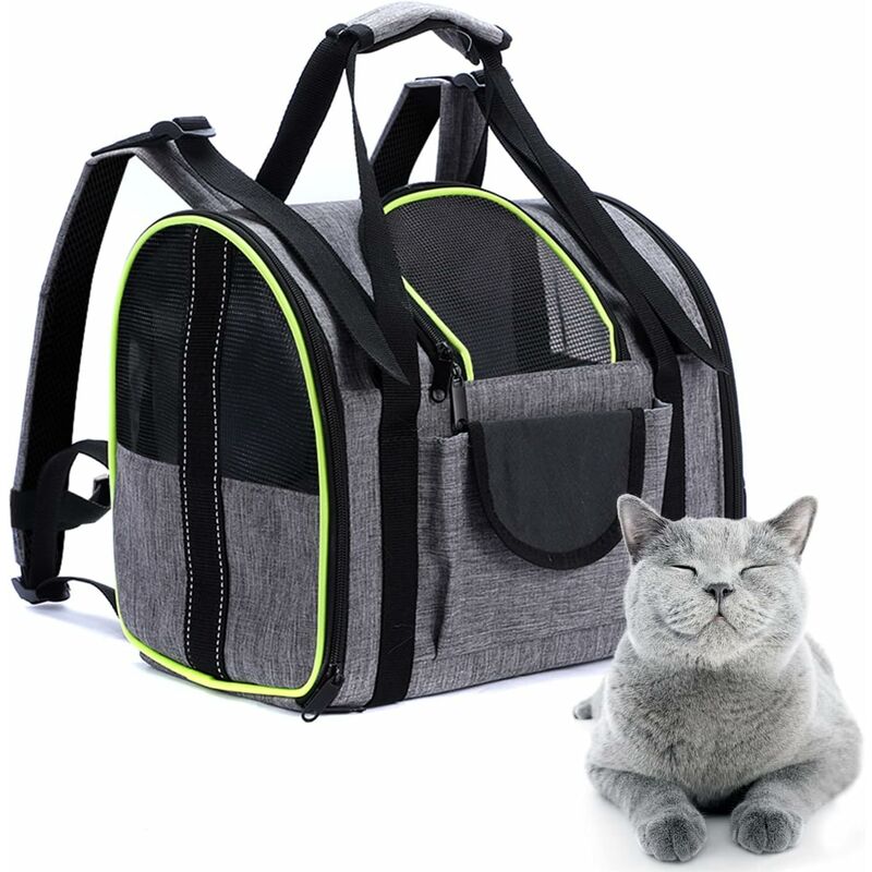 Carrier Bag, Breathable Foldable Dog Carrier, Collapsible Dog Crate with Removable Plush Mattress, for Cat Kitten Puppy Rabbit and Other Pets, Gray