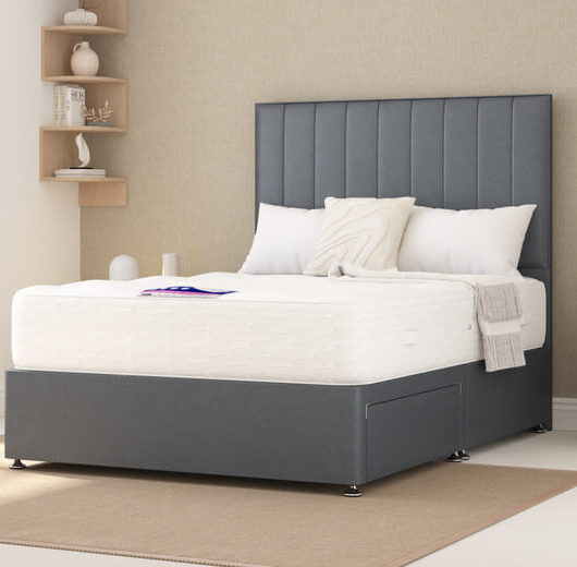 Cashmere Ortho 1000 Pocket British Wool Mattress + Premium Divan Bed, Carbon, 4 Drawer, Double