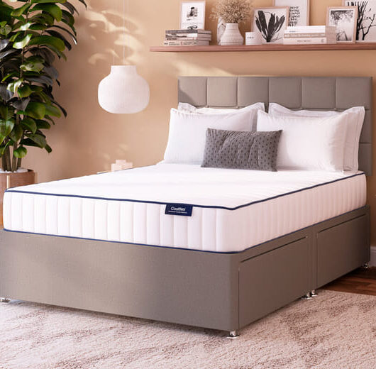 Coolflex Essentials Pocket Memory Hybrid Mattress + Premium Divan Bed, Carbon, 4 Drawer, King Size