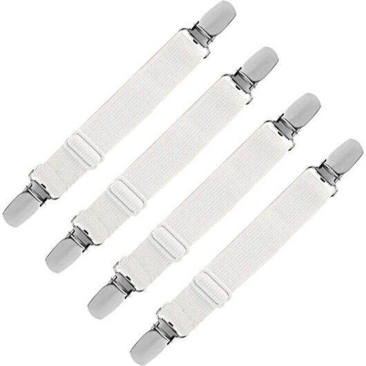 Elastic Fitted Sheet Straps, Adjustable Strap Fastener for Bed Sheets, Sofa, Ironing Cover (White, 4 Pack) MUMU
