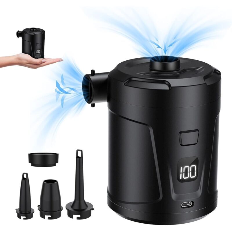 Electric Air Pump, Electric Inflator with 4 Air Nozzles, Rapid Inflator for Inflatable Pool, Bed Mattress, Camping, Vacuum Bag