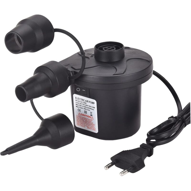 Electric air pump for air mattresses, 2-in-1 electric air pump for inflating and deflating, air mattress with 3 nozzles, inflatable water pool,