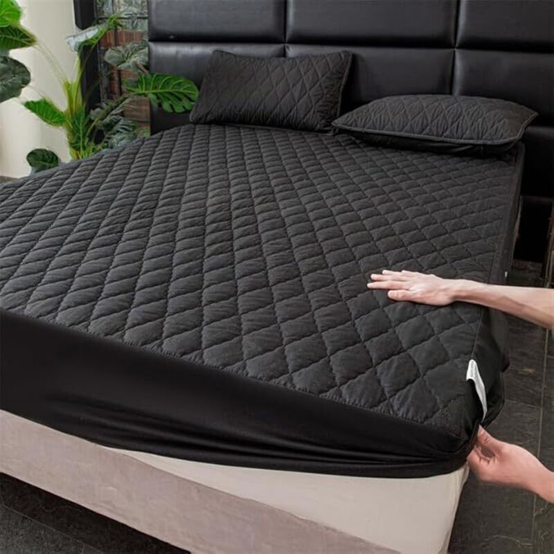 Extra soft waterproof mattress protector with deep pockets, solid color, geometric pattern, offers extra sleeping comfort for bedrooms and guest