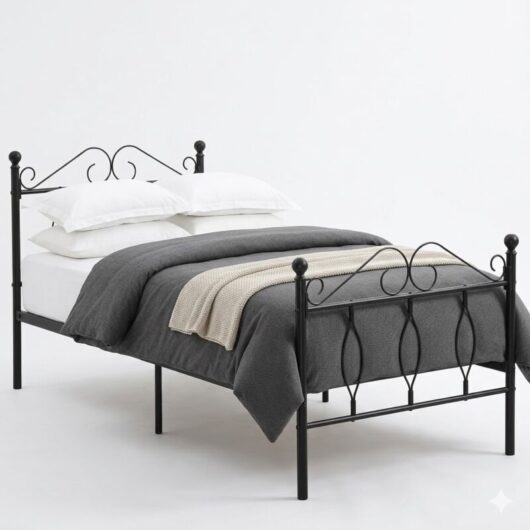 FurnitureR 3ft Single Metal Bed Frame Simple Modern Iron Design for Teenagers/Adults, for Bedroom, Student Dormitory, with a Unique Design Headboard