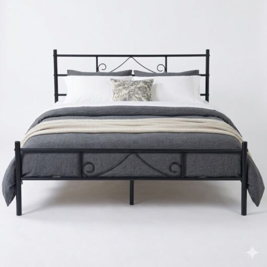 FurnitureR Metal Bed Frame, Elegant Frame with Ornate Headboard and Footboard, Sturdy and Easy to Assemble, for Bedroom, Studio, Apartment, Double,