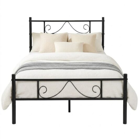FurnitureR Metal Bed Frame, Elegant Frame with Ornate Headboard and Footboard, Sturdy and Easy to Assemble, for Bedroom, Studio, Apartment, Single,